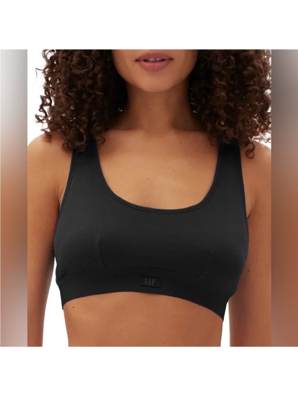 GAP GapBody Logo Women's Ribbed Logo Comfort Racerback Bralette, Black colored